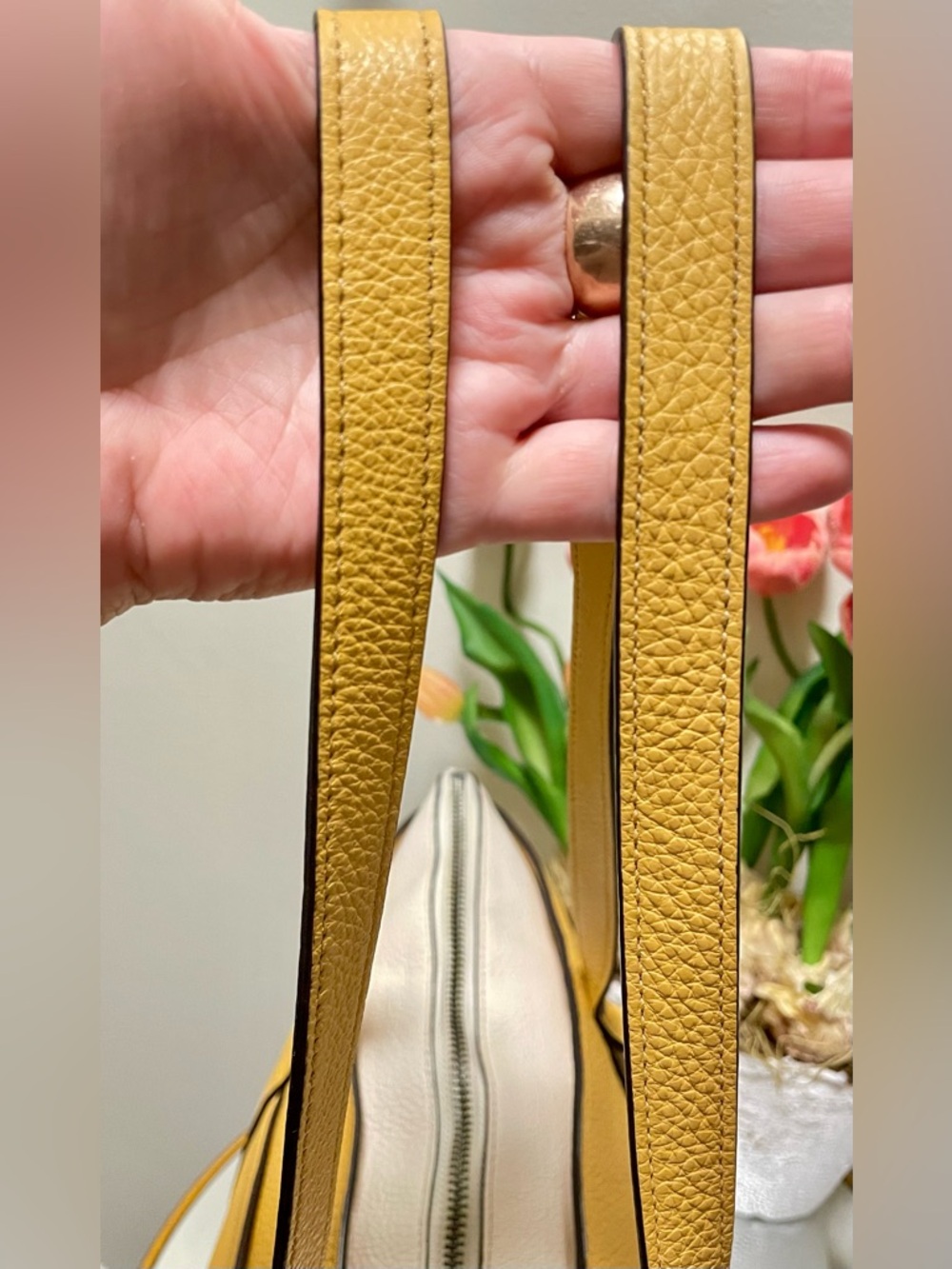 Coach Genuine Leather pebble large two toned yellow white May Tote Bag - Picture 7 of 16